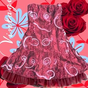 JESSICA MC CLINTOCK VINTAGE Strapless Burgundy Pink Red A Line Cocktail Dress 2
